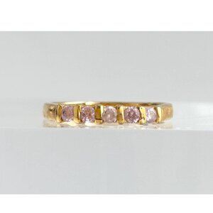 Faux Pink Quartz Gemstone Gold Toned Costume Jewelry Vintage Ring - sz 8